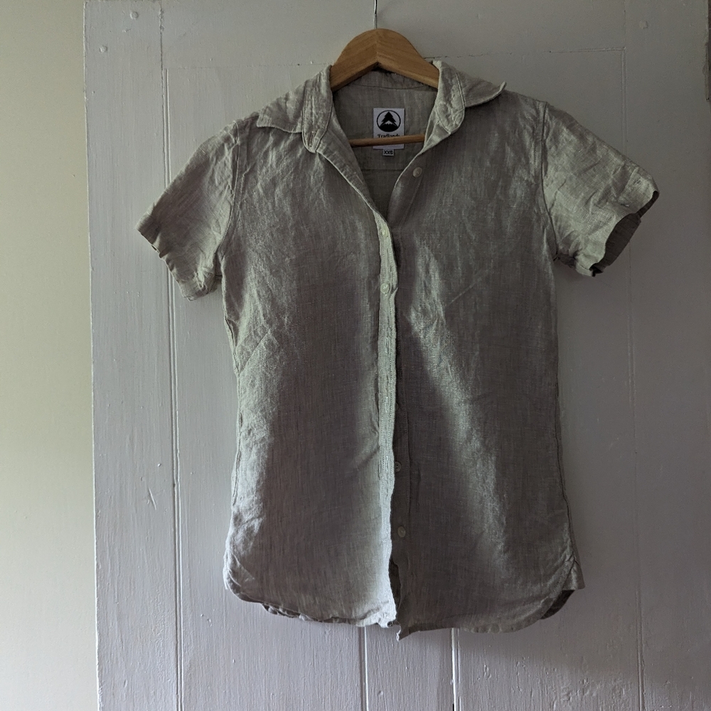 Tradlands Maggie Cameo Flax Linen Short Sleeve Shirt XXS